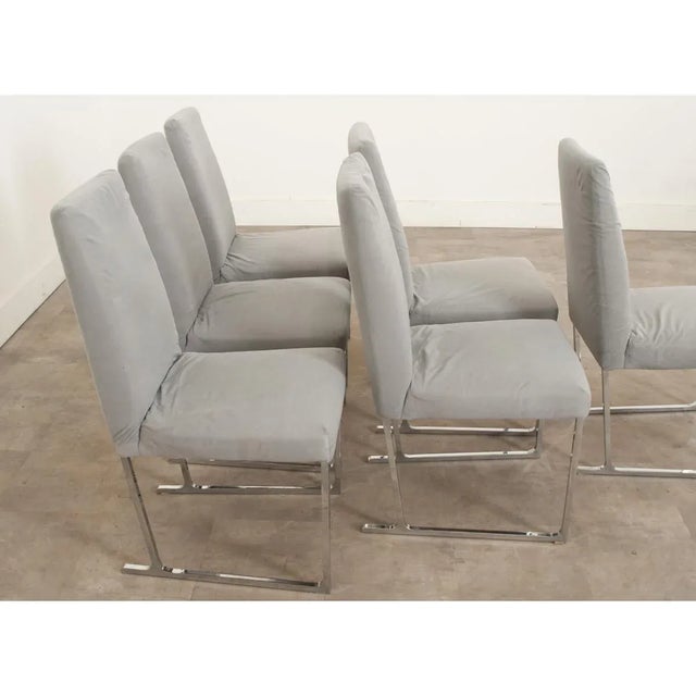Modern Chrome Sled-Leg Base Dining Chairs - Set of 6 For Sale - Image 10 of 12