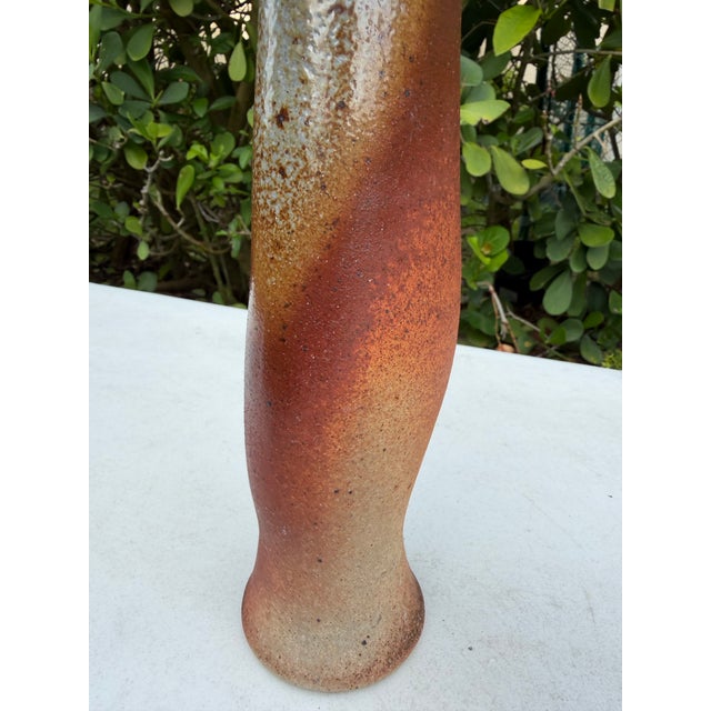 Brown Vintage 15.5” Signed Studio Pottery Vase With Earth Tone Drip Glaze For Sale - Image 8 of 11