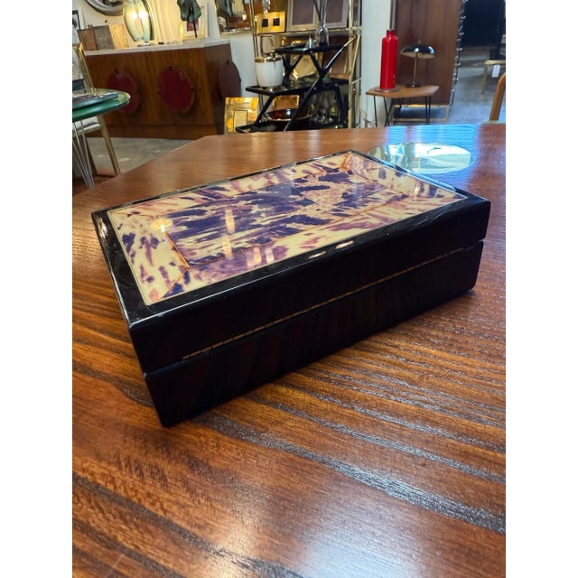 Modern Vintage Tortoiseshell Inlay Wooden Box For Sale - Image 3 of 7