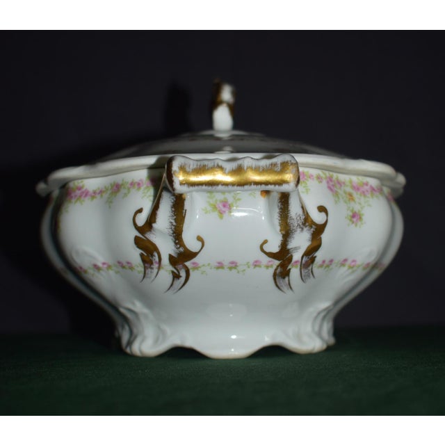 Antique Wm Guerin Limoges Covered Soup Tureen Serving Dish Pink Roses Gold Trim For Sale - Image 11 of 18
