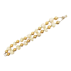 Vintage 1960s Signed Napier Mother of Pearl Double Strand Bracelet