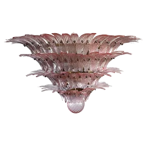 Italian Murano Glass Chandelier with Pink Leaves