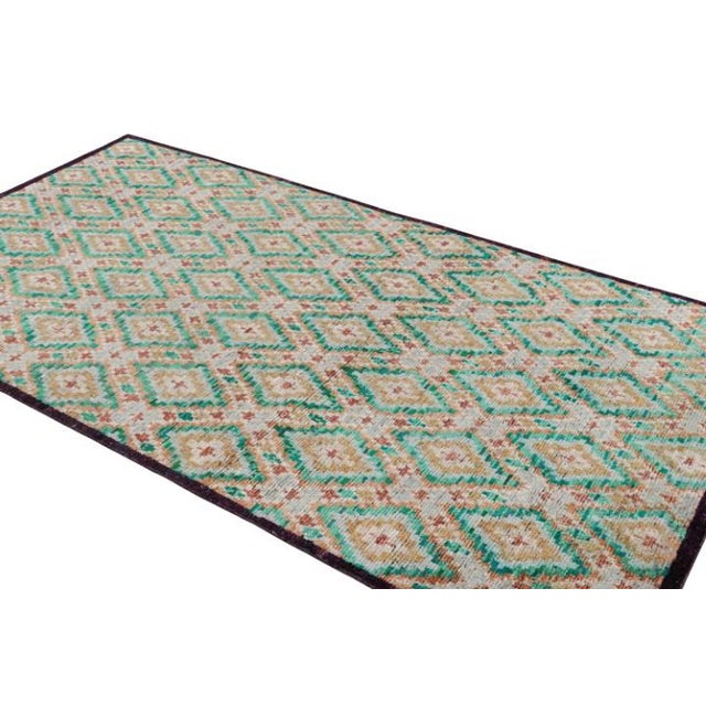 2010s Rug & Kilim’s Moroccan Style Rug in Beige With Blue Geometric Diamond Patterns For Sale - Image 5 of 7