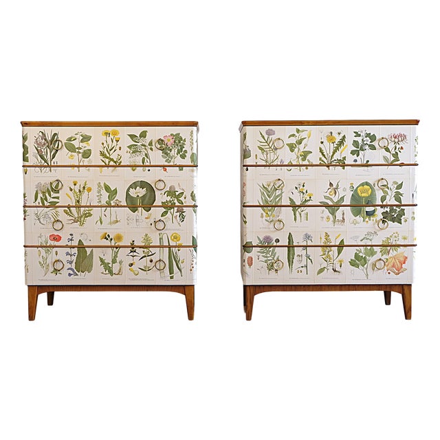 Swedish Modern Chests Nordens Flora by Cam Lindman in the style of Josef Frank, Sweden, 1940s, Set of 2 For Sale