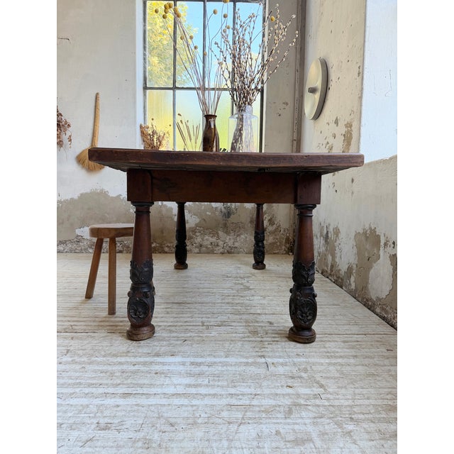 Brown Antique Castle Table in Carved Oak, 1890s For Sale - Image 8 of 18