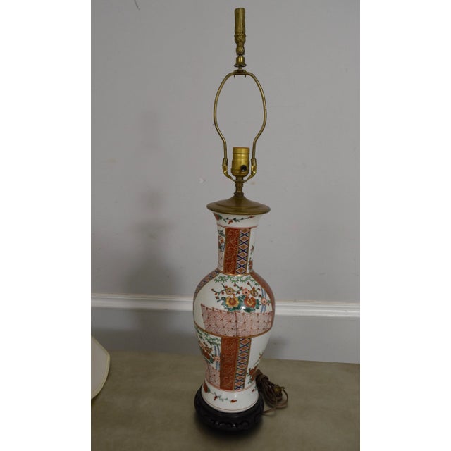 1990s Chinese Style Porcelain Table Lamp With Shade For Sale - Image 4 of 9