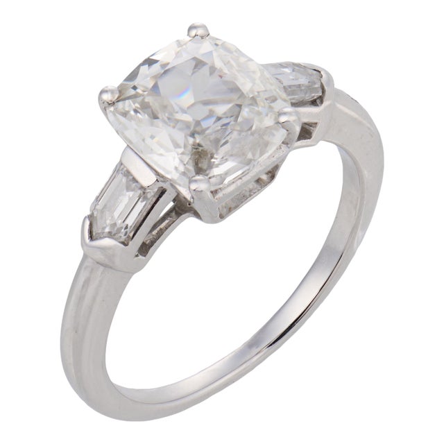 1930s Art Deco Gia 1.54 Carat Diamond 18k White Gold Engagement Ring, Size 5.5 For Sale