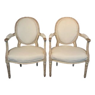 French Louis XV Armchairs or Fauteuils - A Pair For Sale