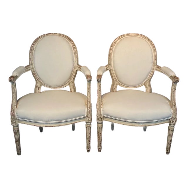 French Louis XV Armchairs or Fauteuils - A Pair For Sale
