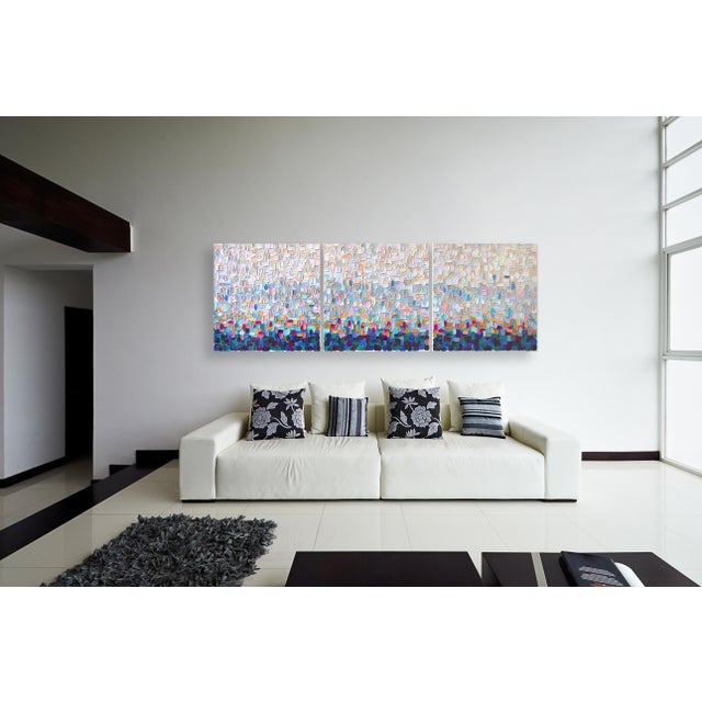 Breathtaking - Large Original Abstract Textural Impasto Triptych Painting by Shiri Phillips For Sale - Image 9 of 10