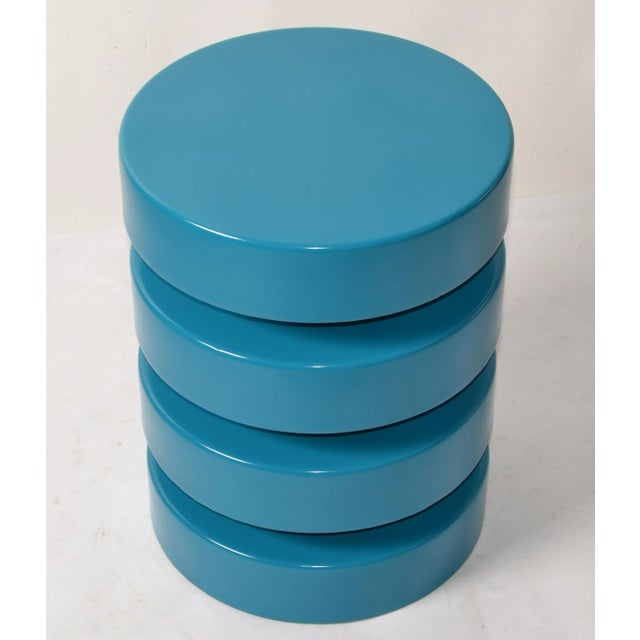 1970 Machine Age Heavy Turquoise Finished Coil Shape Column Side End Drink Table For Sale - Image 4 of 13