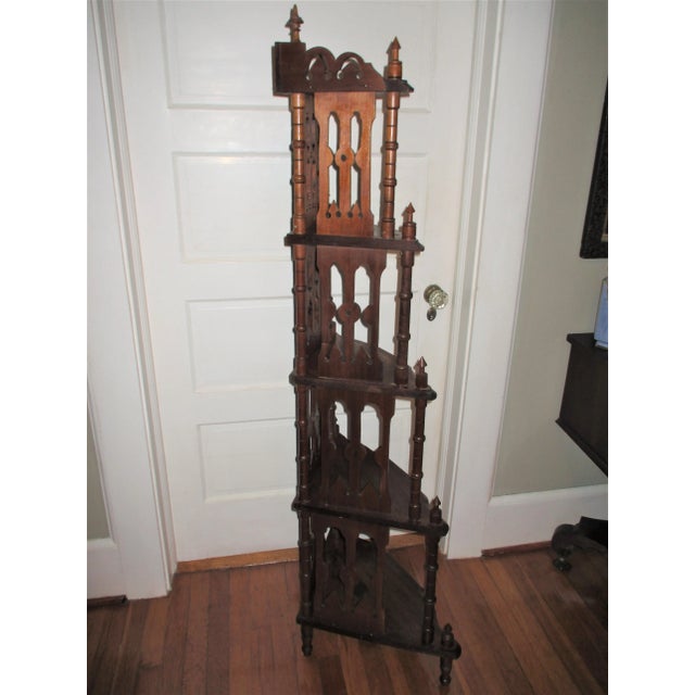 Victorian Late 19th Century Antique Victorian Walnut Ornate Serpentine 5 Shelf Whatnot Stand For Sale - Image 3 of 12