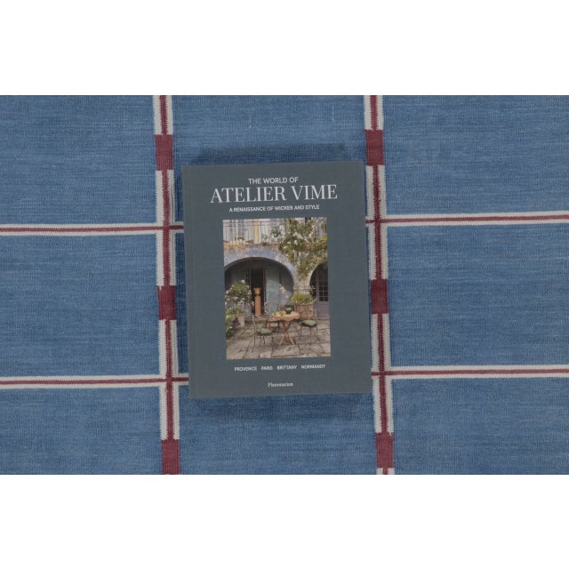 Rug & Kilim’s Indian Dhurrie Rug in Blue, Red and Ivory Geometric Stripes For Sale - Image 9 of 9