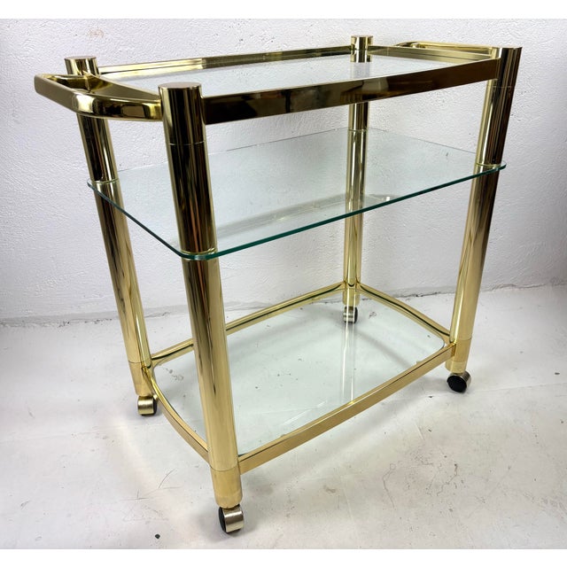 Mid-Century Design Institute of America Brass and Glass Bar Trolley For Sale - Image 11 of 11