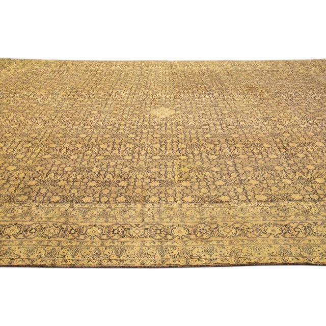 1920s Antique Persian Tabriz Handmade Allover Motif Tan Oversize Wool Rug For Sale - Image 5 of 11