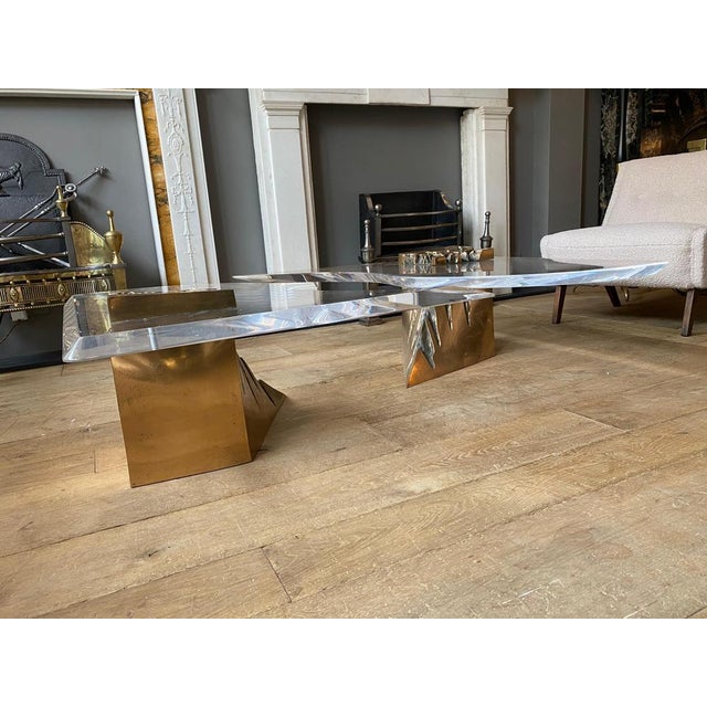 Large Coffee Table in Brass and Acrylic Glass, 1970s, Set of 2 For Sale - Image 12 of 18