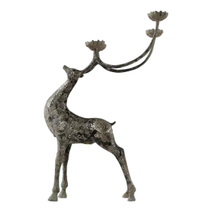 Contemporary Bronze & Silver-Tone Inlay Holiday Reindeer Candle Holder