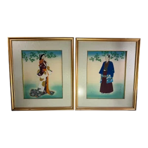 Vintage 1940’s Chinouserie Gallery Wall Collection in Gilt Wood Frames- Set of 2