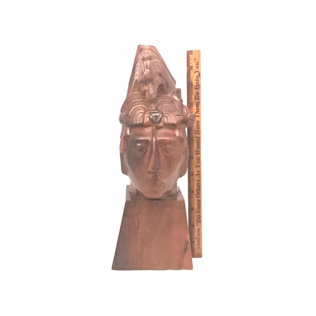 Mid 20th Century Jose Pinal Carved Wood Aztec Bust - Mid Century Modern Sculpture For Sale - Image 10 of 10