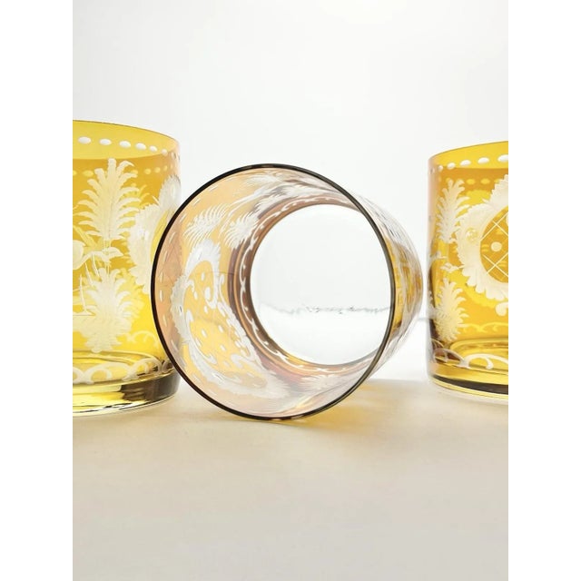 Glass 1970s Bohemian Amber Glass Cut 3 Tumbler Cocktail Glasses Wildlife Deer Duck For Sale - Image 7 of 7