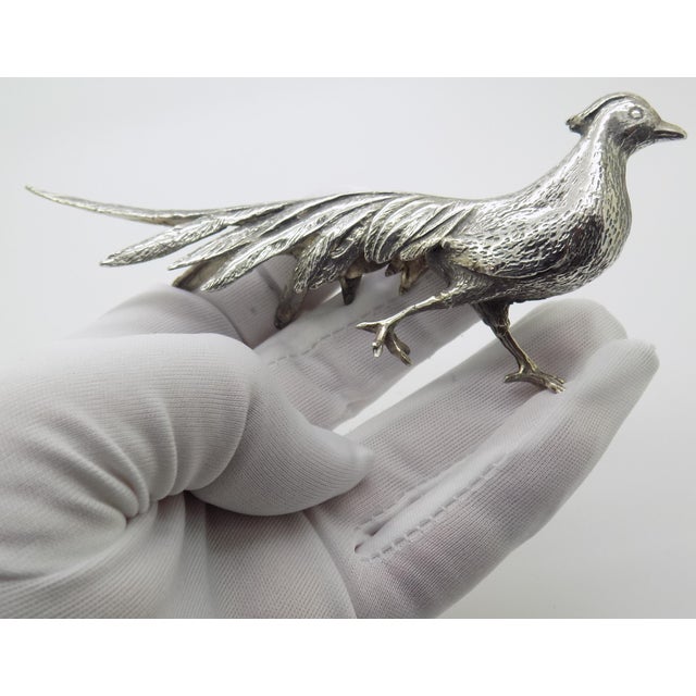 A large pheasant figurine sculpture handcrafted in Italy during the 1960s or 1970s. Stamped 800 (Continental Silver...