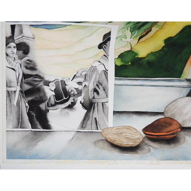 Modern 1991 Surreal Window Ocean View Watercolor Painting For Sale - Image 3 of 6