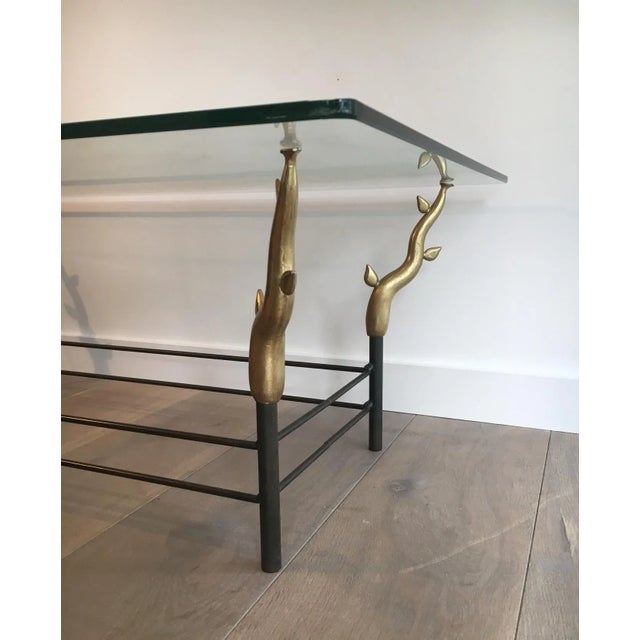 Wrought Iron and Bronze Coffee Table Representating Trees, French, circa 1970 For Sale - Image 4 of 13