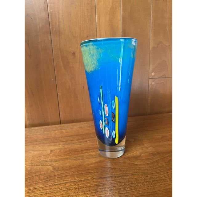 Vintage Hand Blown Blue Art Glass Vase With Colorful Inclusions For Sale In Saint Louis - Image 6 of 6