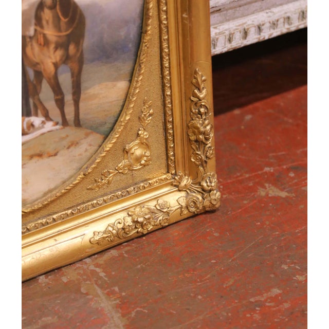 19th Century French Equestrian Portrait of Lady With Horse & Dog in Carved Frame For Sale In Dallas - Image 6 of 7
