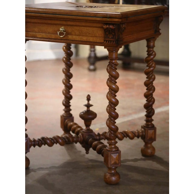 19th Century French Louis XIII Walnut Envelope Card Table With Drawer For Sale - Image 4 of 11