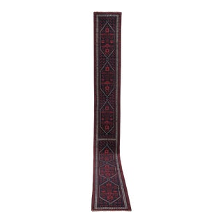 Traditional Oushak Extra Long Rug Runner With Vivid Red Blue For Sale