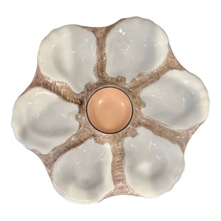 19th Century French Oyster Plate, 6 Well, Pinkish Center For Sale
