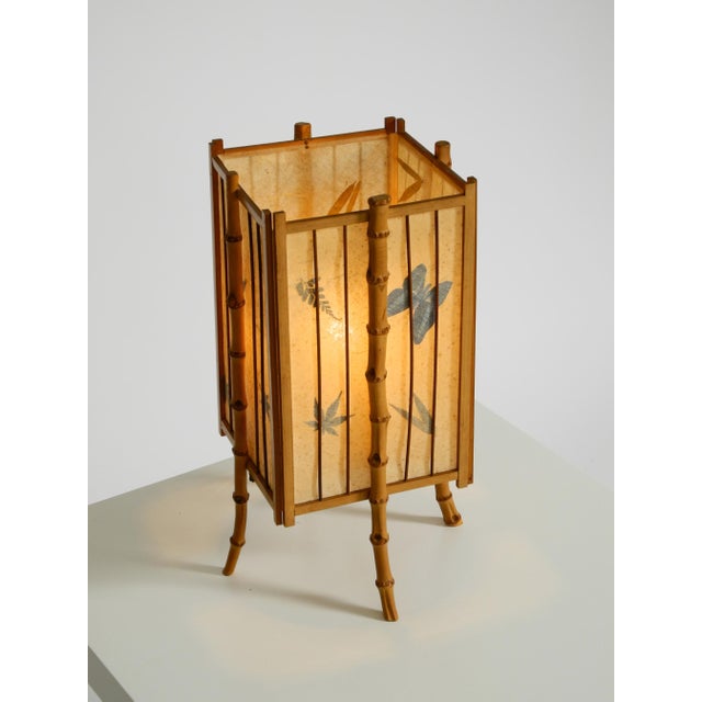 Wood Mid-Century Modern French Table Lamp in Bamboo and Parchment Paper, 1950s For Sale - Image 7 of 18