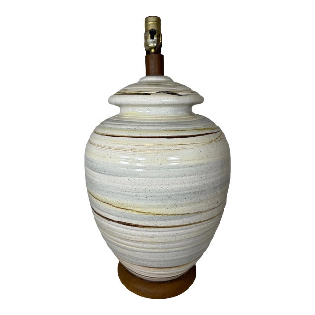 Mid-Century Modern "Beehive" Sgraffito Stoneware Lamp Attributed to Mart For Sale