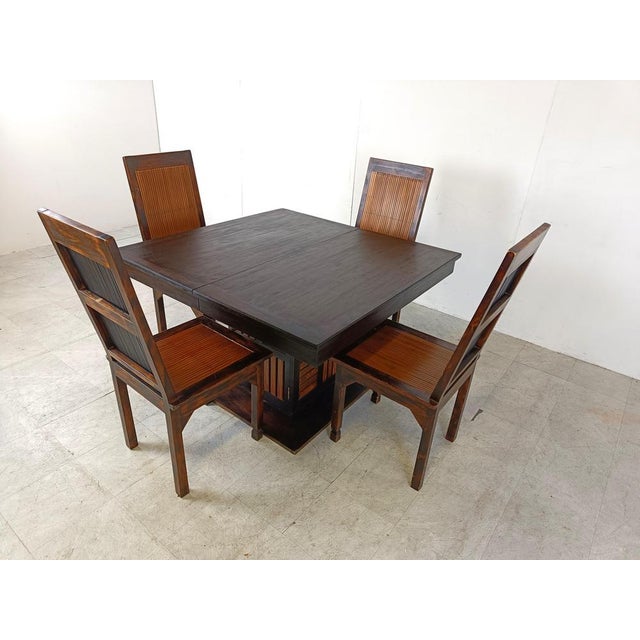 1960s Mid-Century Bamboo High Back Dining Chairs with Table, 1960s, Set of 7 For Sale - Image 5 of 15