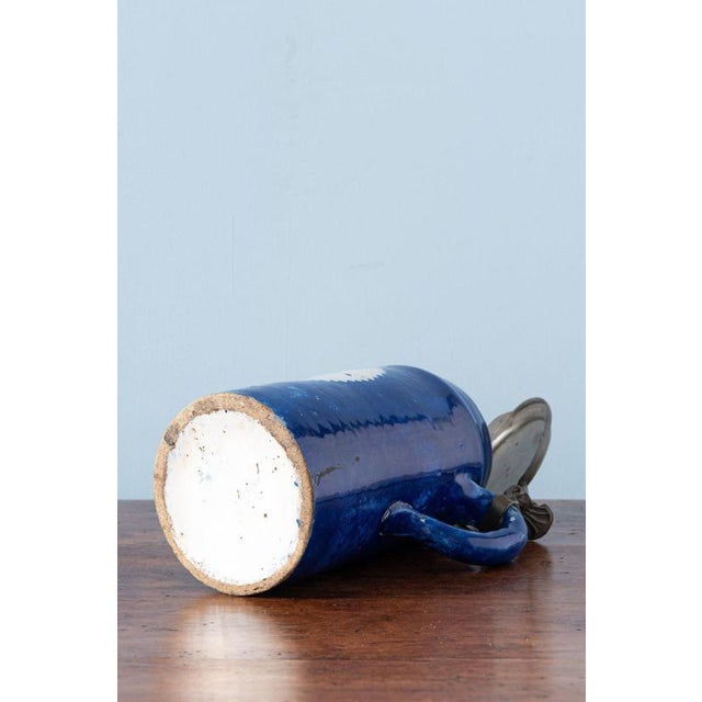 Spongeware Blue Pewter-Mounted Beer Stein from Brussels Faience, 1800s For Sale - Image 9 of 10