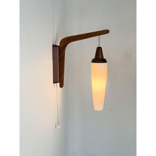 Wall Light in Teak and Opaline Glass, 1960s For Sale - Image 10 of 13