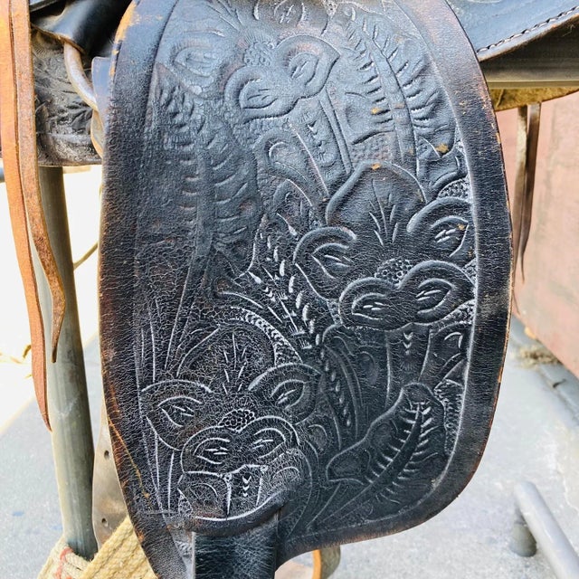 Vintage Mid 20th Century Decorative Leather Horse Saddle With Stand For Sale - Image 9 of 13