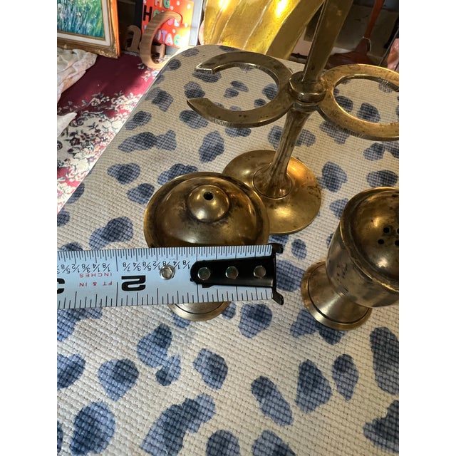 1970s 1970s Pair of Brass Salt and Pepper Shakers on Stand For Sale - Image 5 of 8