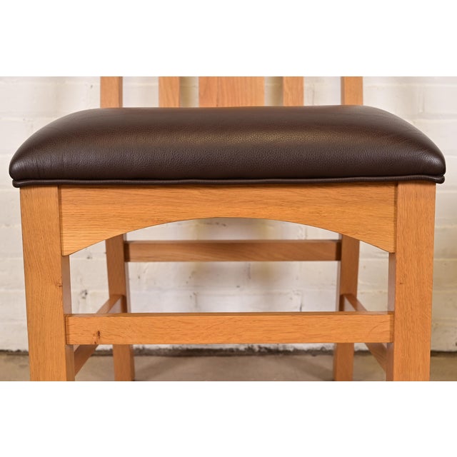 Brown Charles Rennie Mackintosh Style Arts & Crafts Inlaid Oak High Back Side Chairs or Dining Chairs, Pair For Sale - Image 8 of 12