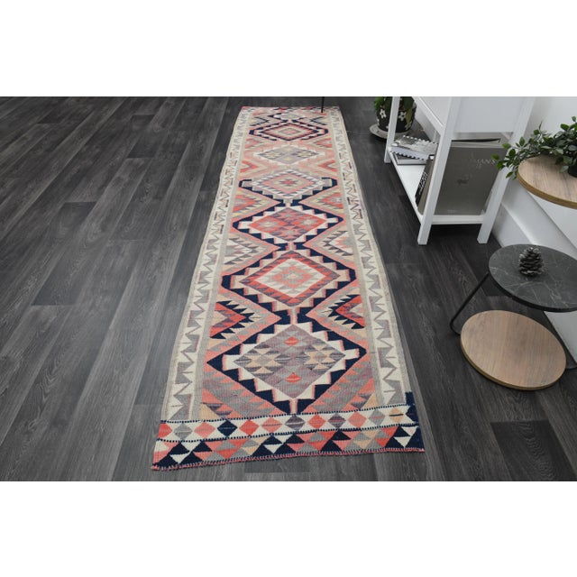 Vintage Turkish Hand-Knotted vintage rug is a semi-antique vintage runner rug.'70s Eastern region of Turkey's unique rug...