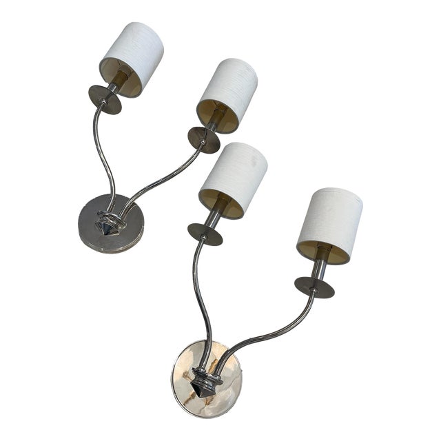 Pair of Vintage Silver Wall Sconces For Sale