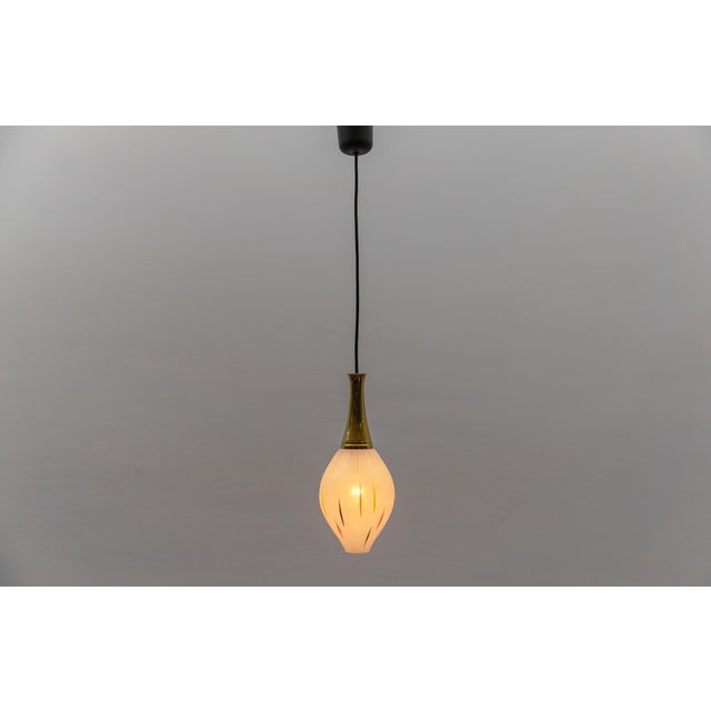 Mid-Century Modern Mouth-Blown Glass and Brass Pendant Lamp, Germany, 1950s For Sale - Image 4 of 11