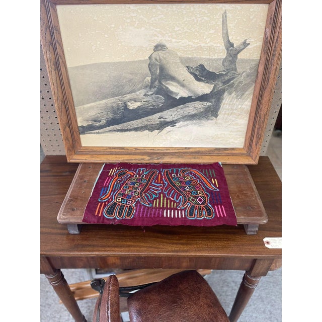 Abstract Vintage Embroidery Maroon Fabric Remnant For Sale - Image 3 of 9