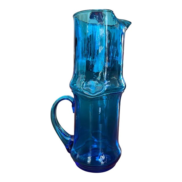 Vintage Cobalt Blue Empoli Glass Pitcher Carafe, Italy 1960s For Sale