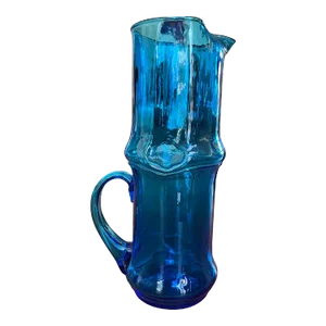 Vintage Cobalt Blue Empoli Glass Pitcher Carafe, Italy 1960s