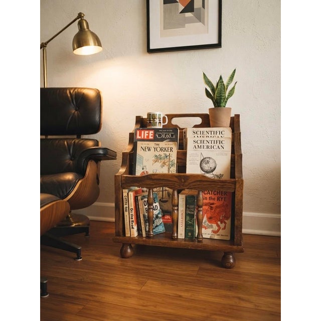 This exceptional vintage floor caddy from the renowned Leick Furniture Company of Sheboygan, Wisconsin, offers a highly...