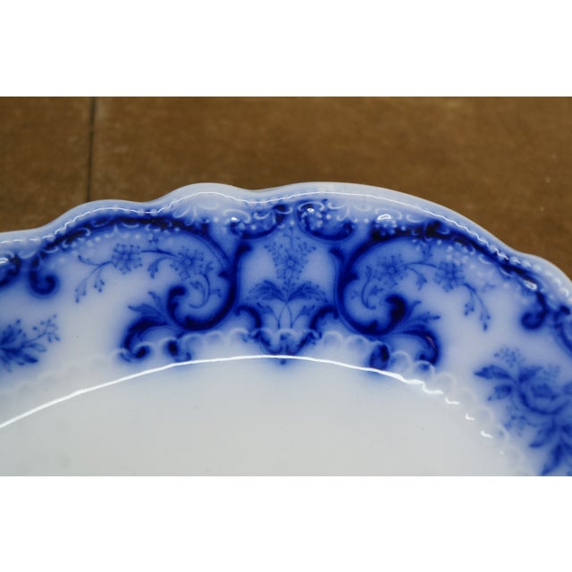 Grindley Antique w.h. Grindley Flow Blue Oval Porcelain Platter Tray Centerpiece England For Sale - Image 4 of 12