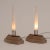H: 28cm w: 18cm d: 11cm a pair of modernist art deco candle lights on stepped polished limed oak base with bevelled peach...