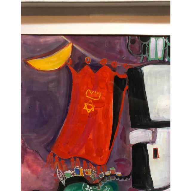 Early 20th Century Leo Roth, Israeli Kibbutz Artist Judaica Shul Torah Ark Surrealist Gouache Painting For Sale - Image 5 of 6